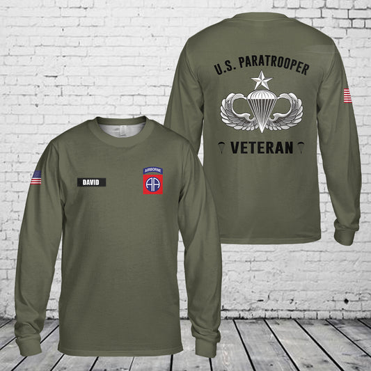 Custom Name US Army 82nd Airborne Paratrooper Veteran Jump Wings AOP Long Sleeve Shirt