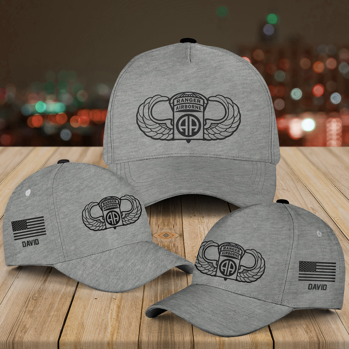 Custom Name US Army 82nd Airborne Ranger Wings Baseball Cap