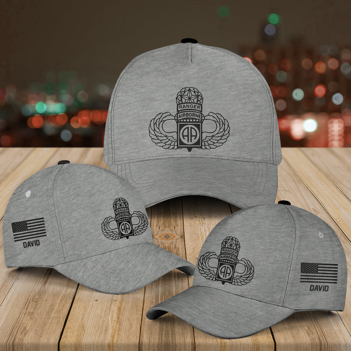 Custom Name US Army 82nd Airborne Ranger with Master Wings Baseball Cap