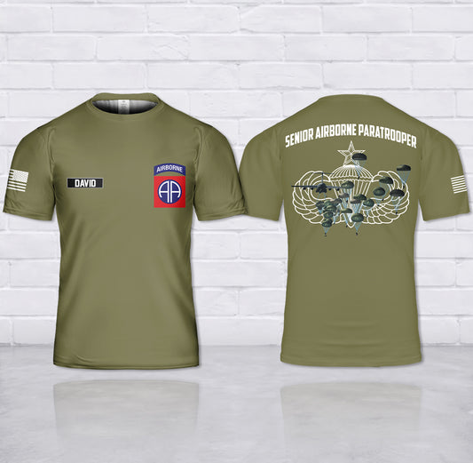 Custom Name US Army 82nd Airborne Senior Airborne Paratrooper 3D T-Shirt