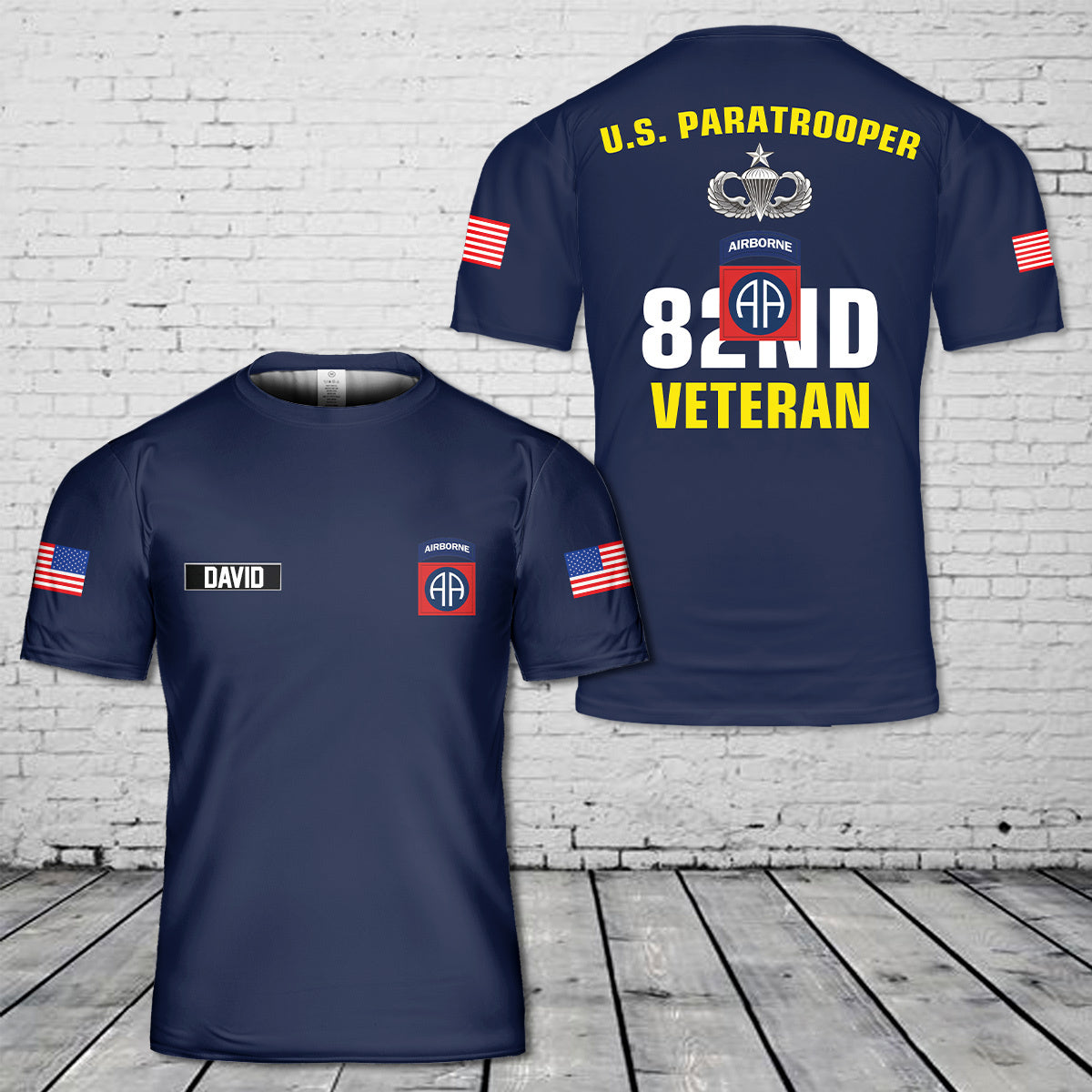 Custom Name US Army 82nd Airborne Senior Wings Veteran 3D T-Shirt
