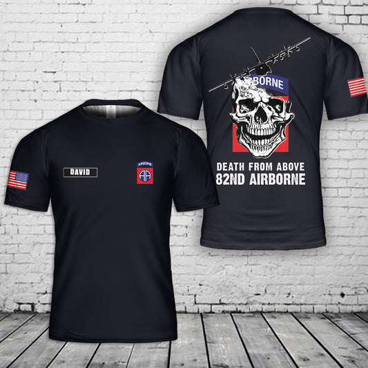 Custom Name US Army 82nd Airborne Skull T-Shirt 3D
