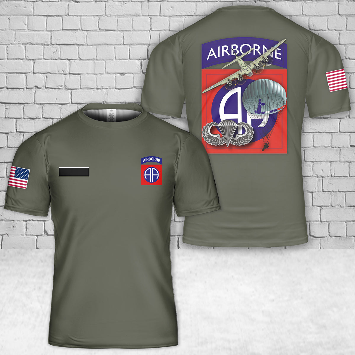 Custom Name US Army 82nd Airborne Tribute T-Shirt 3D