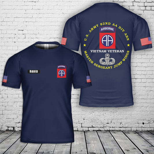 Custom Name US Army 82nd Division Airborne Vietnam Veteran Master Sergeant Jump Wings 3D T-Shirt