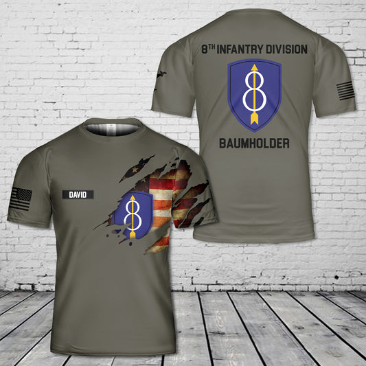 Custom Name US Army 8th Infantry Division 3D T-Shirt