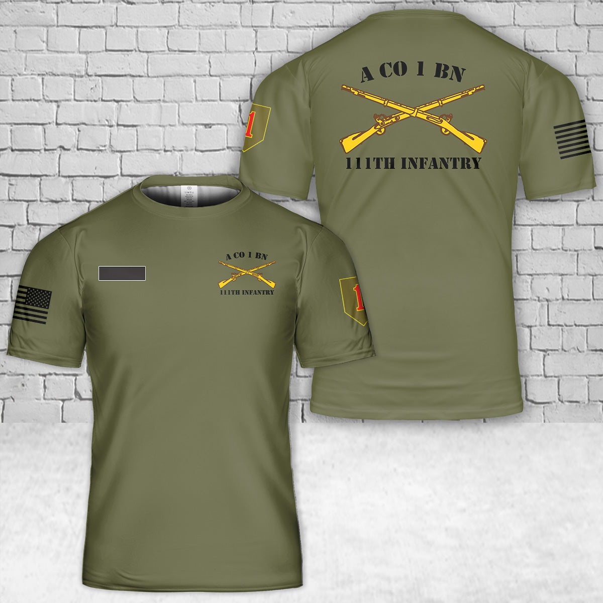 Custom Name US Army A Co 1 BN,111th INFANTRY T-Shirt 3D