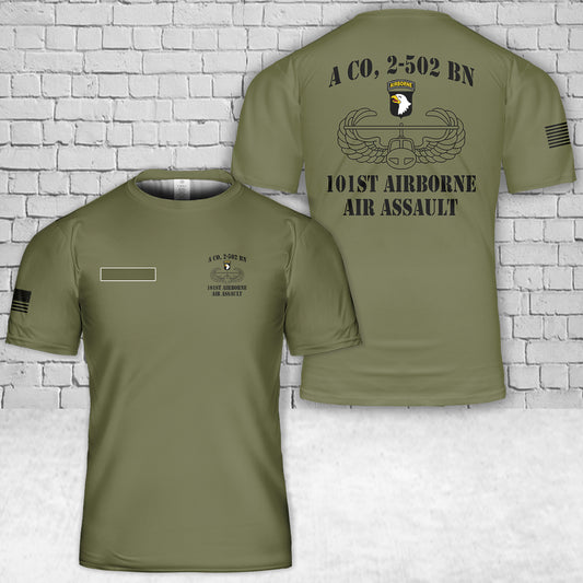 Custom Name US Army A Co, 2-502 BN, 101st airborne (air assault) T-Shirt 3D