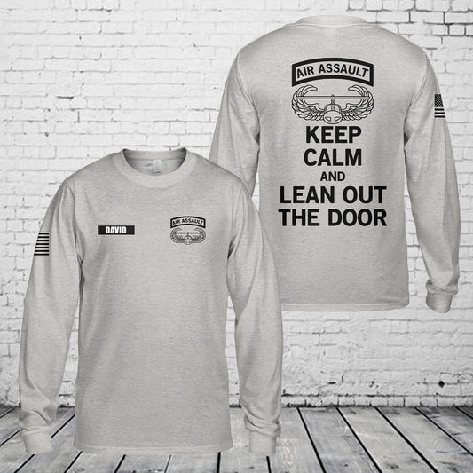 Custom Name US Army Air Assault Keep Calm and Lean Out The Door Long Sleeve Shirt