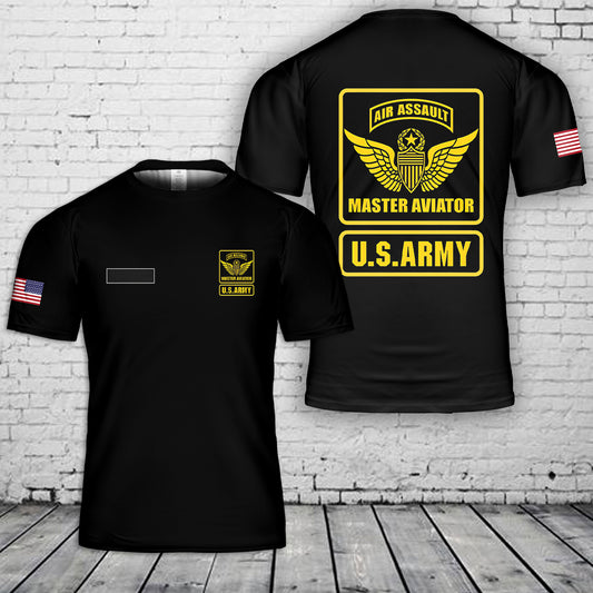 Custom Name US Army Air Assault Master Aviator T-Shirt 3D