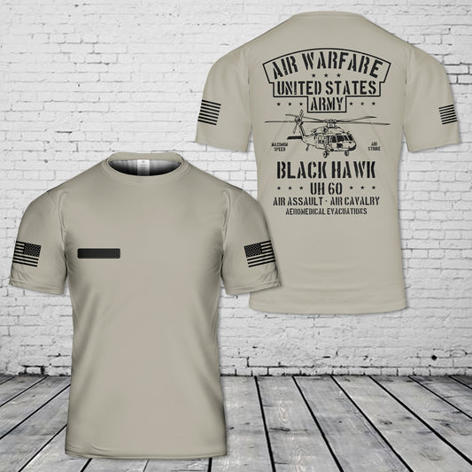Custom Name US Army Air Warfare UH-60 Black Hawk T-Shirt 3D