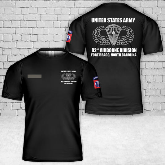 Custom Name US Army Airborne Basic Parachutist Badge with 1 Combat Star 82nd Airborne Division All American Fort Bragg NC T-Shirt 3D