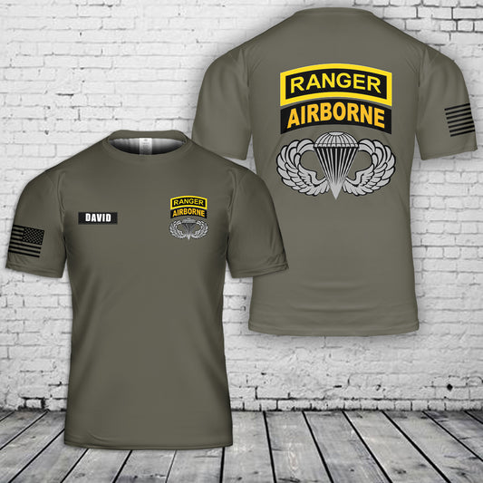 Custom Name US Army Airborne Ranger Jump Wings 3D T-Shirt
