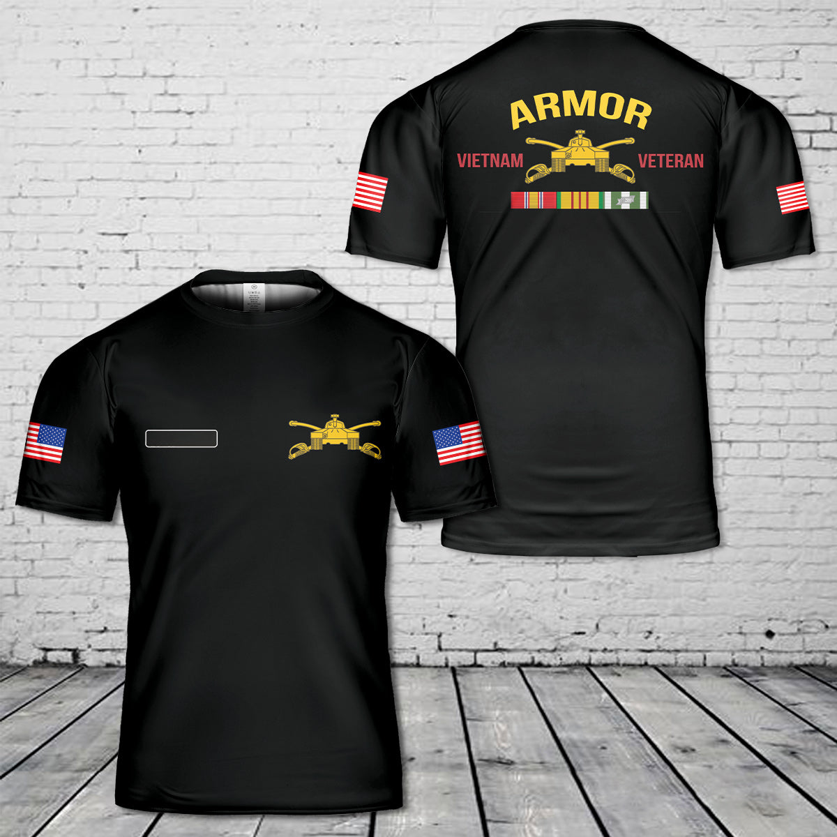 Custom Name US Army Armor Vietnam Veteran T-Shirt 3D