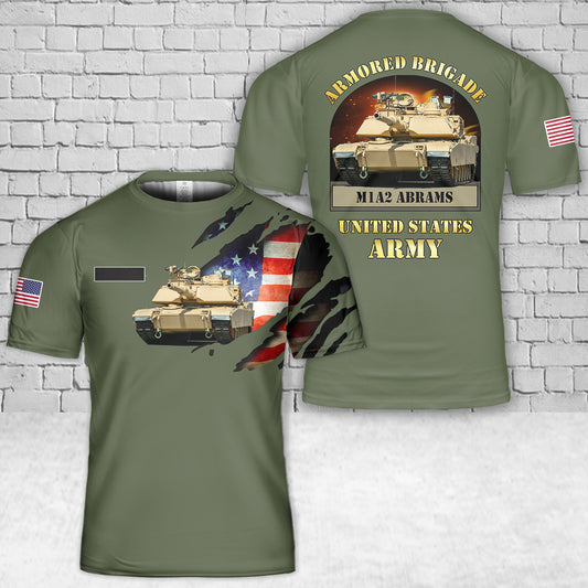 Custom Name US Army Armored Brigade M1A2 Abrams T-Shirt 3D