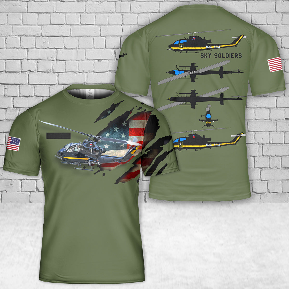 Custom Name US Army Bell AH-1S Cobra Sky Soldiers Precision Flight Demonstration Team T-Shirt 3D