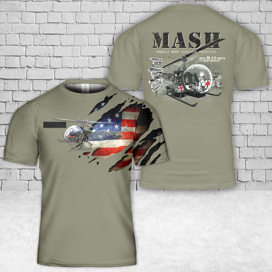 Custom Name US Army Bell H-13 Sioux T-Shirt 3D
