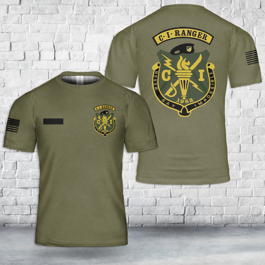 Custom Name US Army CI Ranger Crest With Crest And Tab T-Shirt 3D