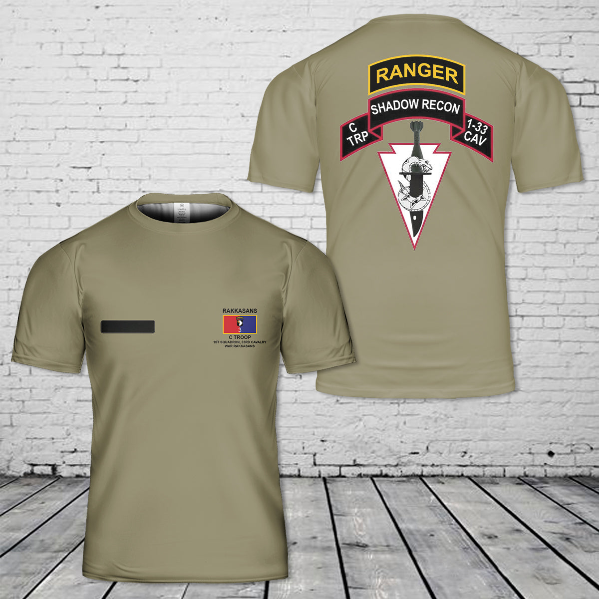 Custom Name US Army C Troop, 1-33 CAV, 3 BDE 101st Airborne Division T-Shirt 3D