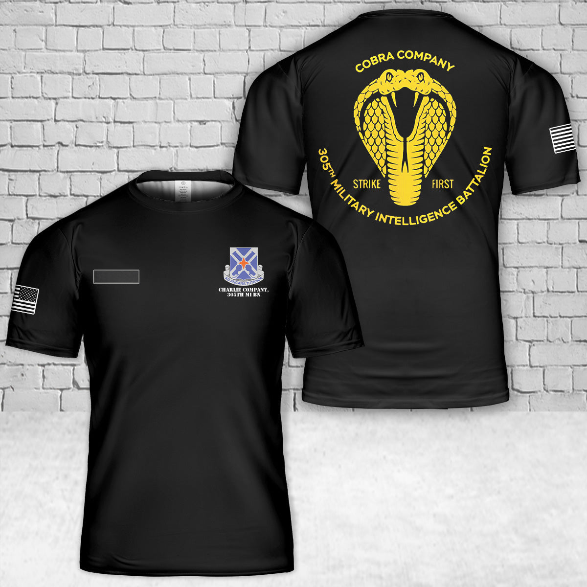 Custom Name US Army Charlie Company, 305th MI BN T-Shirt 3D