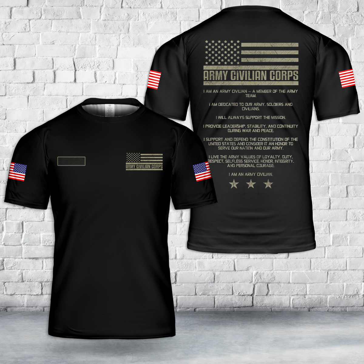 Custom Name US Army Civilian Corps´s Creed T-Shirt 3D