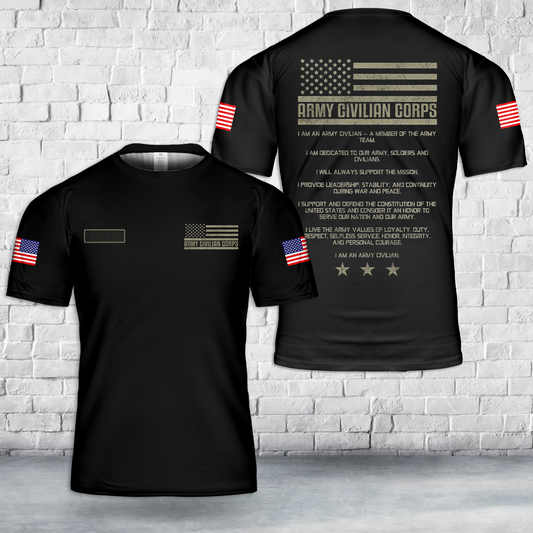 Custom Name US Army Civilian Corps´s Creed T-Shirt 3D