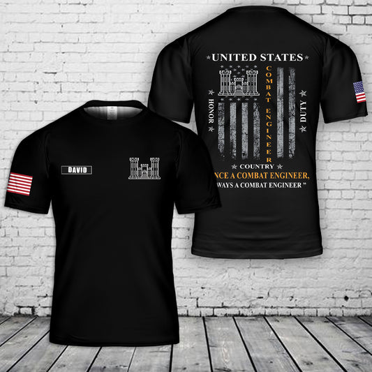 Custom Name US Army Combat Engineer 3D T-Shirt