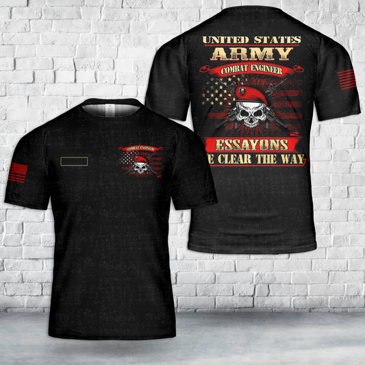 Custom Name US Army Combat Engineer "Essayons" T-Shirt 3D