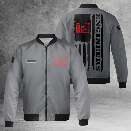 Custom Name US Army Corps of Engineers Flag AOP Fleece Bomber Jacket