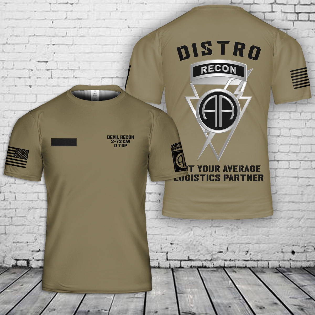 Custom Name US Army DEMON TRP, 3-73 CAVALRY SQUADRON T-Shirt 3D