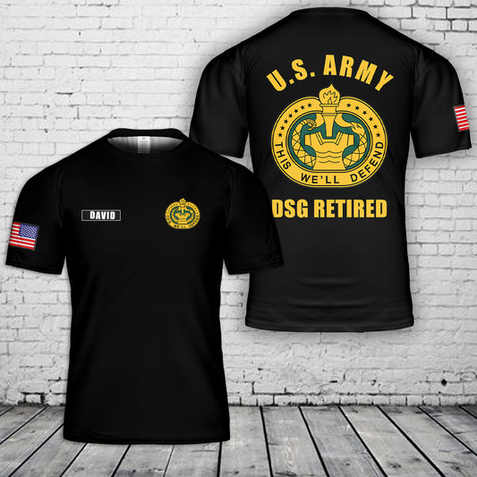 Custom Name US Army DSG Retired 3D T-Shirt