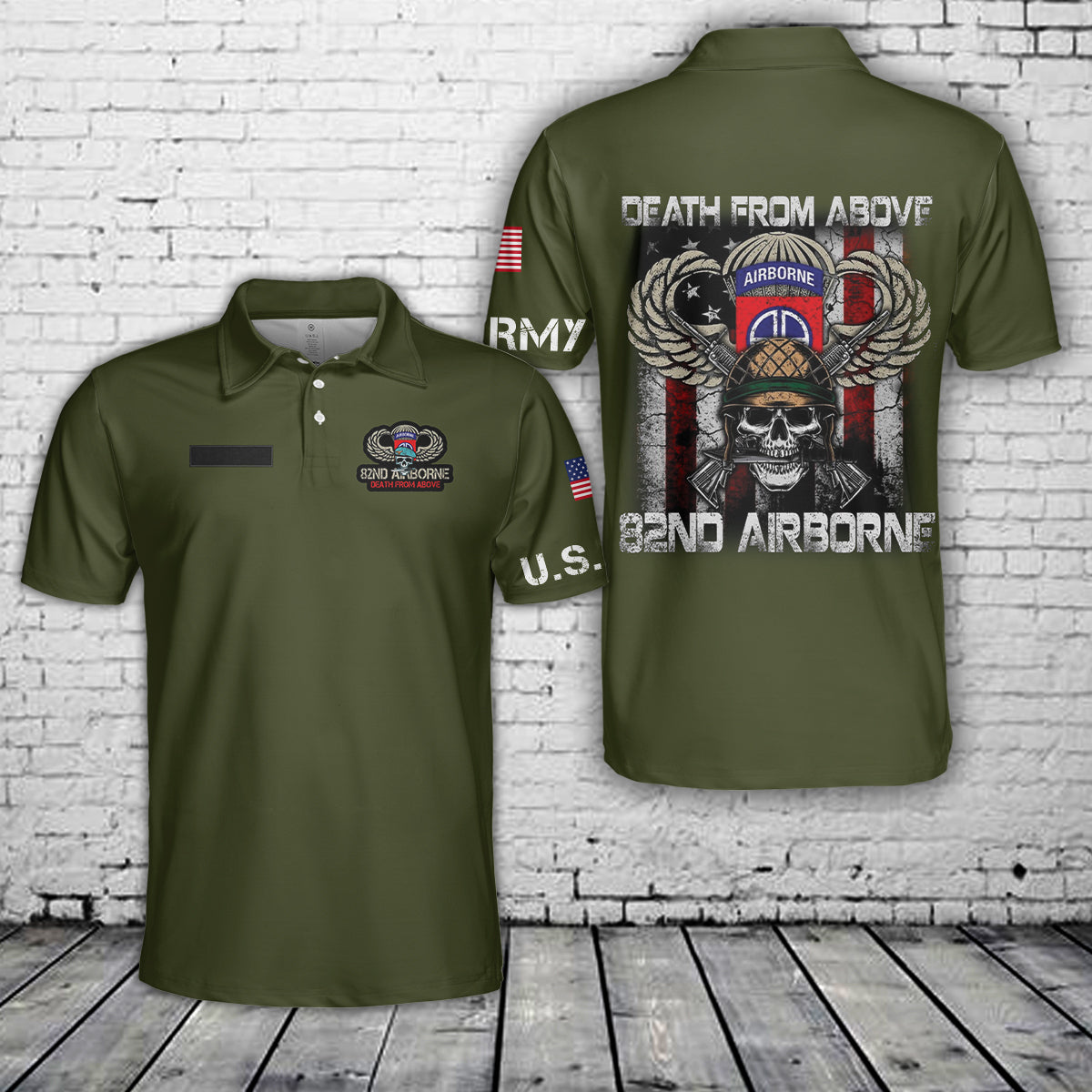 Custom Name US Army Death From Above 82nd Airborne Division Polo Shirt