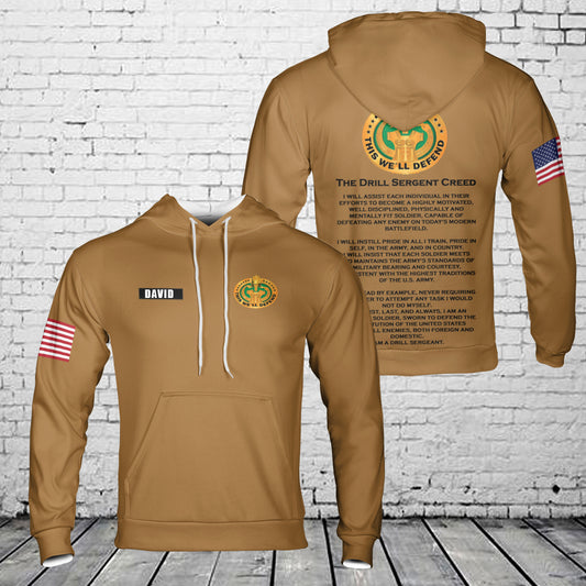 Custom Name US Army Drill Sergeant Creed 3D Hoodie