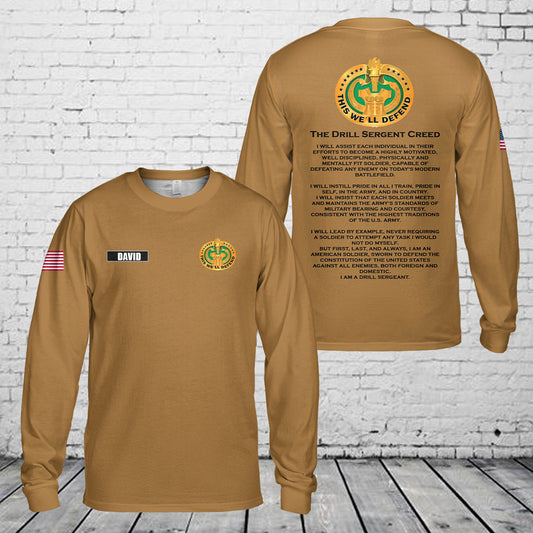 Custom Name US Army Drill Sergeant Creed Long Sleeve Shirt