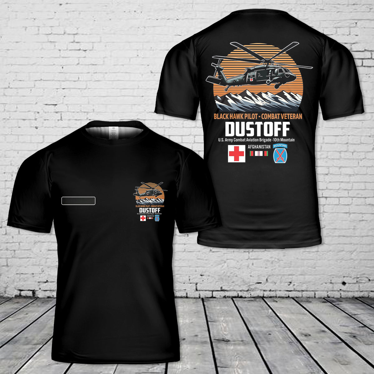 Custom Name US Army Dustoff - Black Hawk Pilot, Combat Veteran T-Shirt 3D