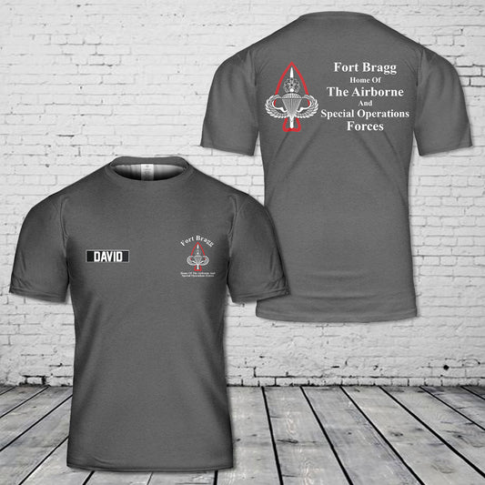Custom Name US Army Fort Bragg Home of the Airborne and Special Operations Forces T-Shirt 3D