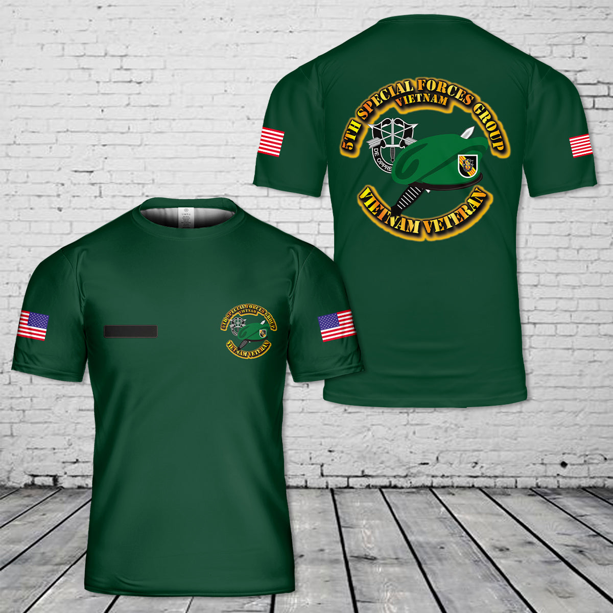 Custom Name US Army Green Beret 5st Special Forces Group (Airborne) (5st SFG) (A) Beret & Dagger T-Shirt 3D