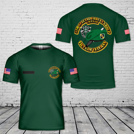 Custom Name US Army Green Beret 5st Special Forces Group (Airborne) (5st SFG) (A) Beret & Dagger T-Shirt 3D