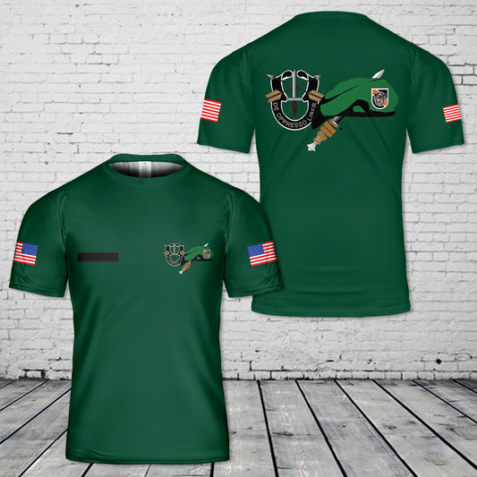 Custom Name US Army Green Beret 5th SFG Special Forces Beret & Dagger T-Shirt 3D