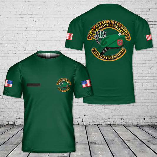 Custom Name US Army Green Beret 7th Special Forces Group (Airborne) (7th SFG) (A) Beret & Dagger T-Shirt 3D