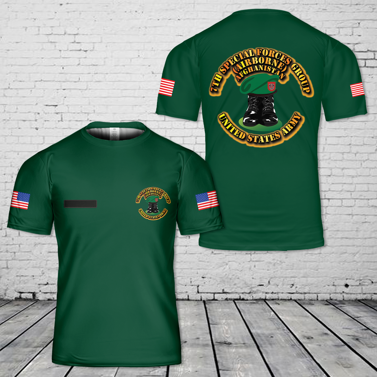 Custom Name US Army Green Beret 7th Special Forces Group (Airborne) (7th SFG) (A) Boots and Beret - Afghanistan T-Shirt 3D