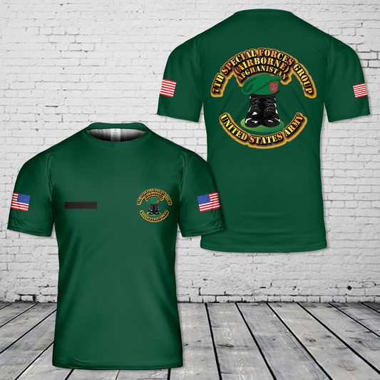 Custom Name US Army Green Beret 7th Special Forces Group (Airborne) (7th SFG) (A) Boots and Beret - Afghanistan T-Shirt 3D