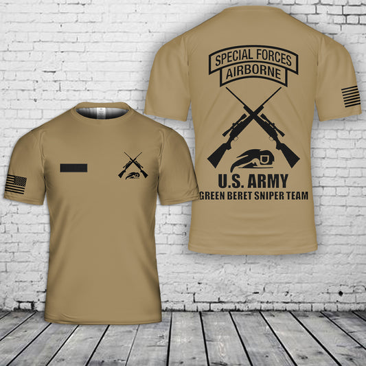 Custom Name US Army Green Beret Sniper Team T-Shirt 3D