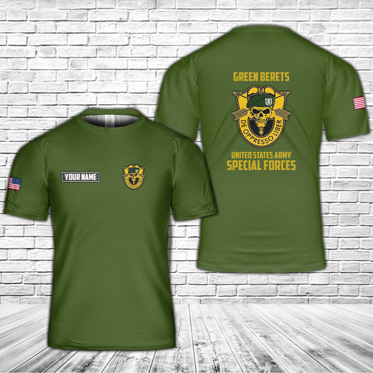 Custom Name US Army Green Beret Special Forces 3D T-Shirt
