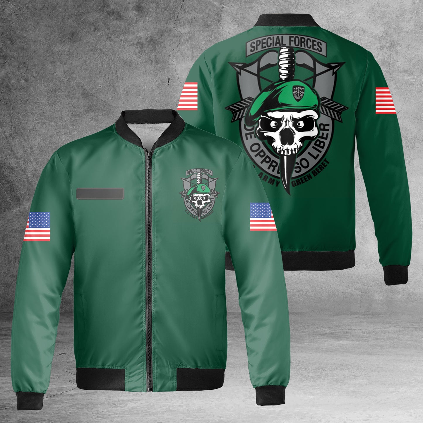 Custom Name US Army Green Beret Special Forces AOP Fleece Bomber Jacket