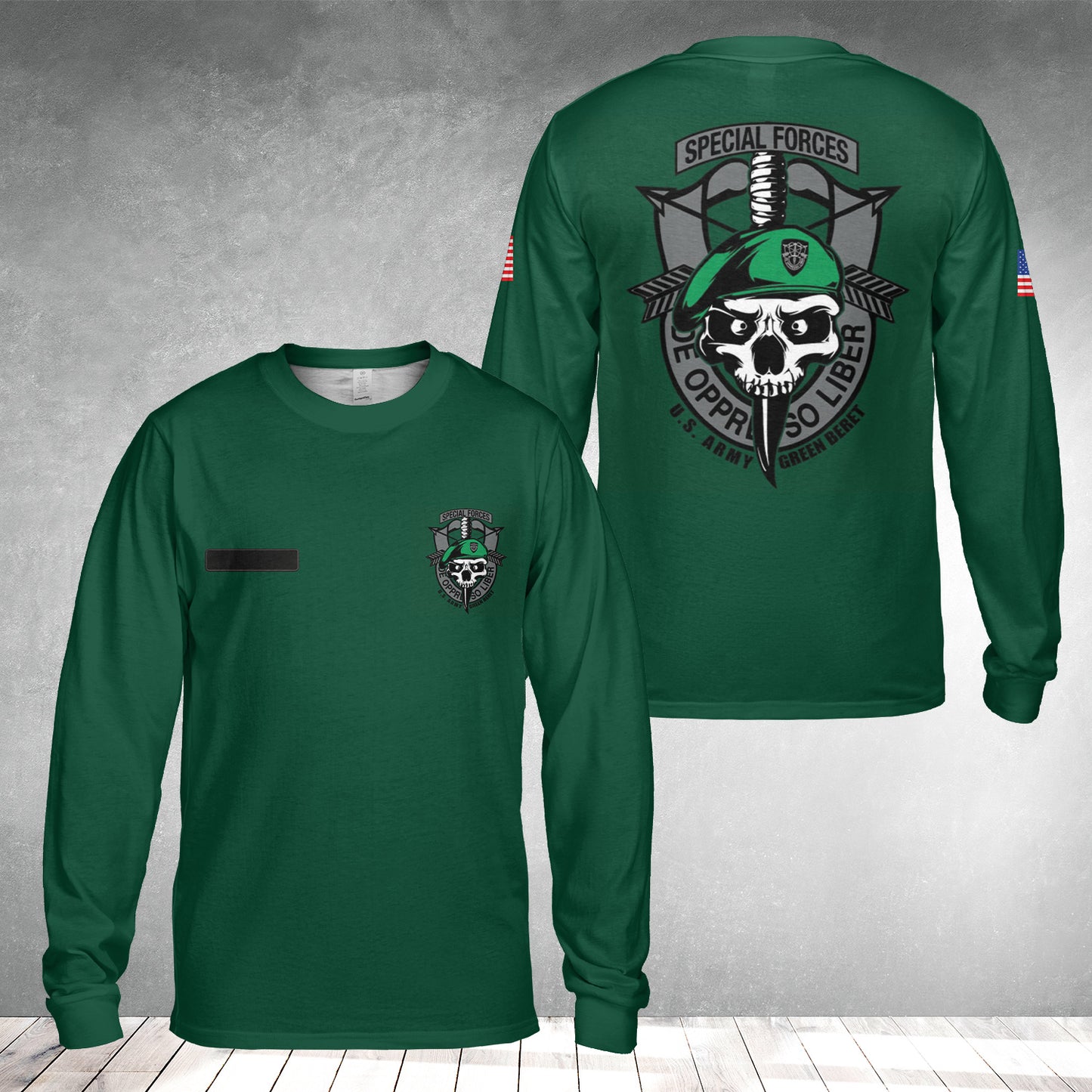 Custom Name US Army Green Beret Special Forces AOP Long Sleeve Shirt