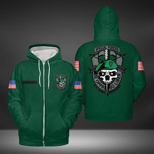 Custom Name US Army Green Beret Special Forces AOP Zip Hoodie