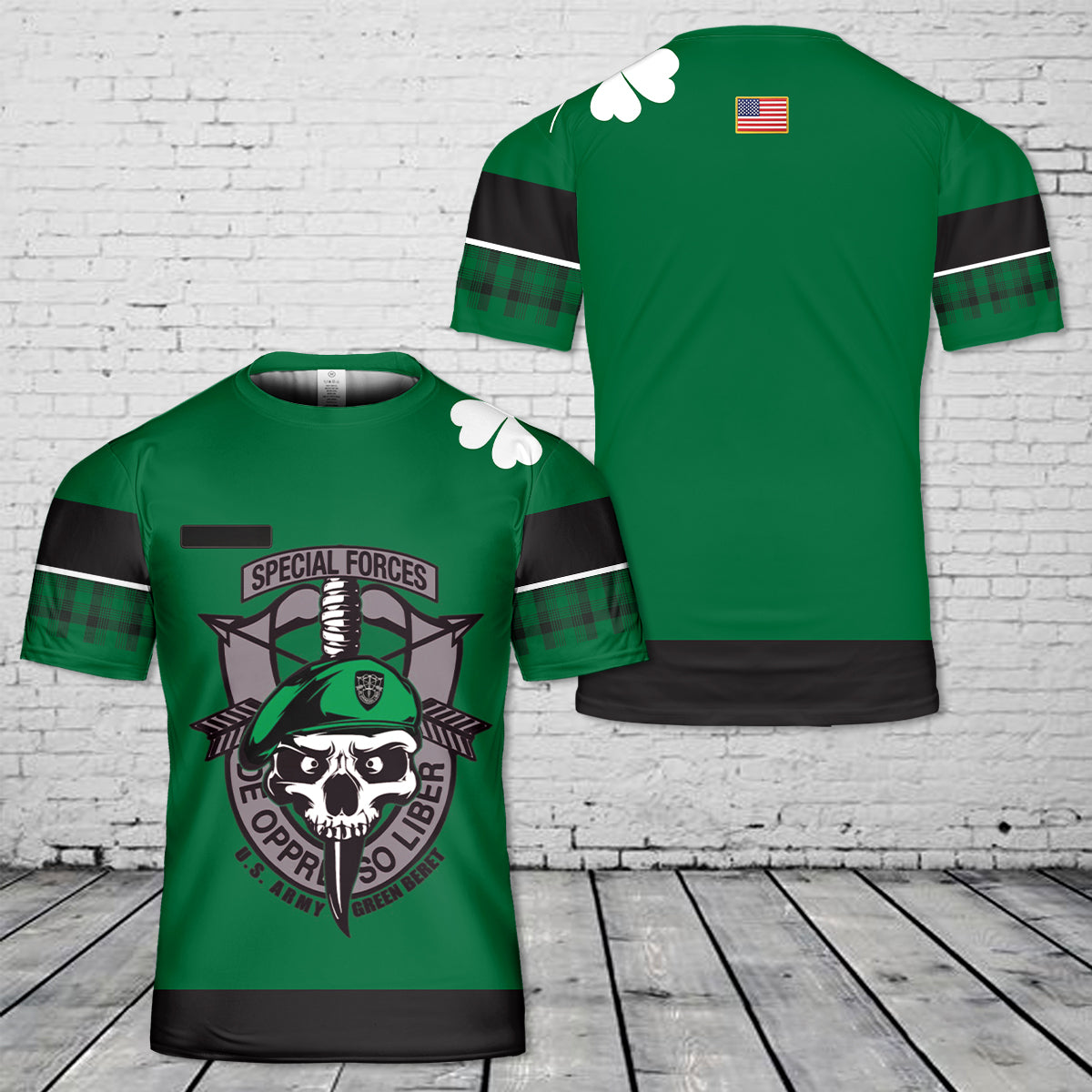 Custom Name US Army Green Beret Special Forces St. Patrick's Day T-Shirt 3D