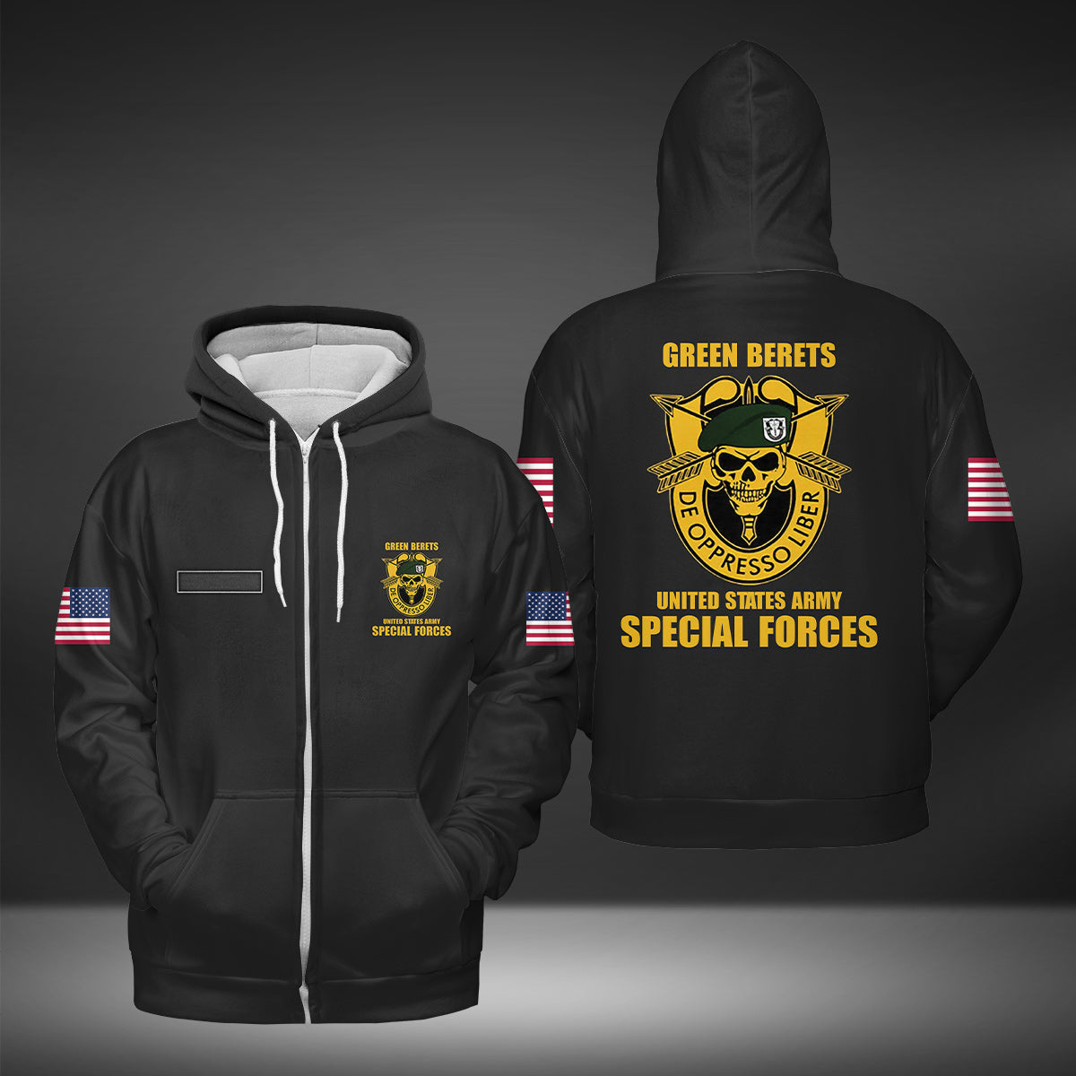 Custom Name US Army Green Beret Special Forces AOP Zip Hoodie