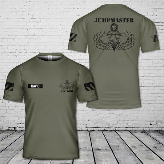 Custom Name US Army Jump Wings Parachutist Badge Tan-499 Coyote 3D T-Shirt