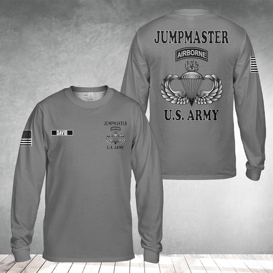 Custom Name US Army Jumpmaster Master Wings AOP Long Sleeve Shirt